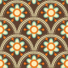 Retro floral pattern with repeating flower motifs. Ideal for textiles, wallpaper, packaging, and digital designs.	