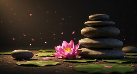 Fototapeta premium Peaceful lotus flower and zen stones.