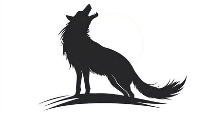 Obraz premium A wolf stands on a hill, head raised, howling towards the sky. The background is bright, suggesting dusk. This powerful pose embodies the wild spirit and strength of nature