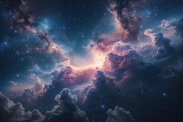 Stunning Nebula Clouds in Expansive Galaxy Ethereal Night Sky and Cosmic Drama Background