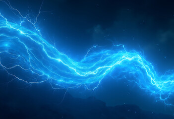 Blue Lightning Bolt Striking the Dark Sky in a Thunderstorm