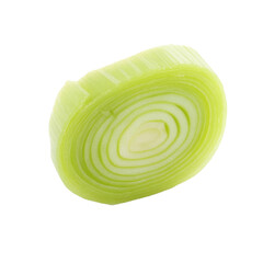 leek slices heap isolated on white background