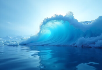 Iceberg floating in the cold ocean under a blue sky