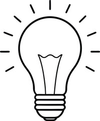 Vector illustration of a lightbulb icon with rays representing an idea in a simple black and white design. Editable stroke.