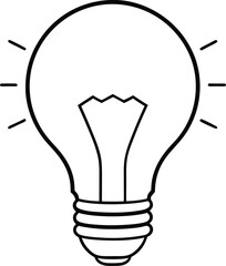 Vector illustration of a lightbulb icon with rays representing an idea in a simple black and white design. Editable stroke.