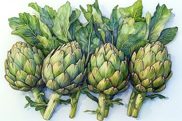 Obraz premium Four Artichokes, Watercolor Still Life