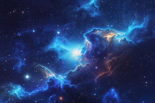 Stunning Cosmic Landscape Featuring Radiant Sapphire Nebula and Glowing Vector Art