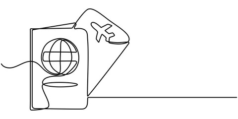 One Continuous Line Drawing of Passport Icon. Single Line Vector Illustration, Continuous one line drawing hand holding passport. airport activities concept. Single line draw design vector graphic. 