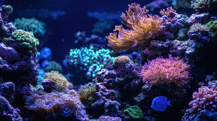 Fototapeta premium Vibrant Coral Reef Underwater Scene with Colorful Marine Life and Stunning Texture in Deep Ocean Environment