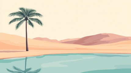 Oasis in the Desert Palm Tree and Tranquil Waterhole