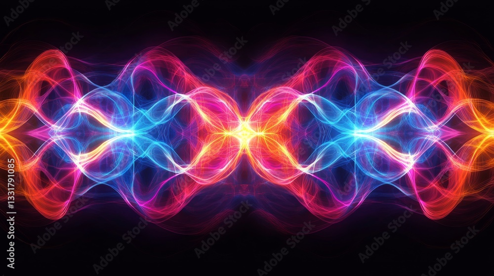 Poster symmetrical light wave patterns displaying vibrant colors and energy