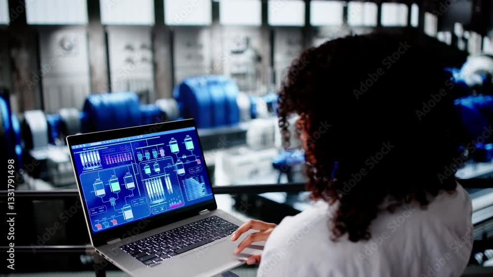 Poster engineer worker using laptop