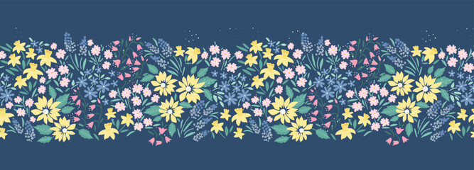 Lovely hand drawn floral seamless pattern, cute doodle flowers great for textiles, wrapping, banners, cloth, surface - vector design © TALVA