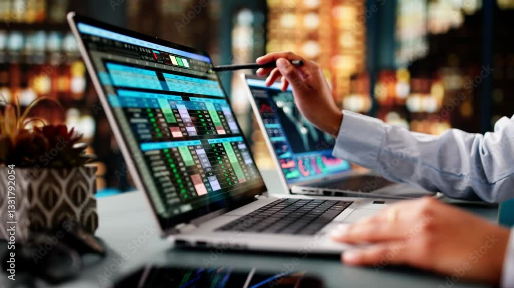 Poster Analyst Working With Spreadsheet Business Data