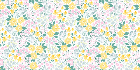 Lovely hand drawn floral seamless pattern, cute doodle flowers great for textiles, wrapping, banners, cloth, surface - vector design © TALVA