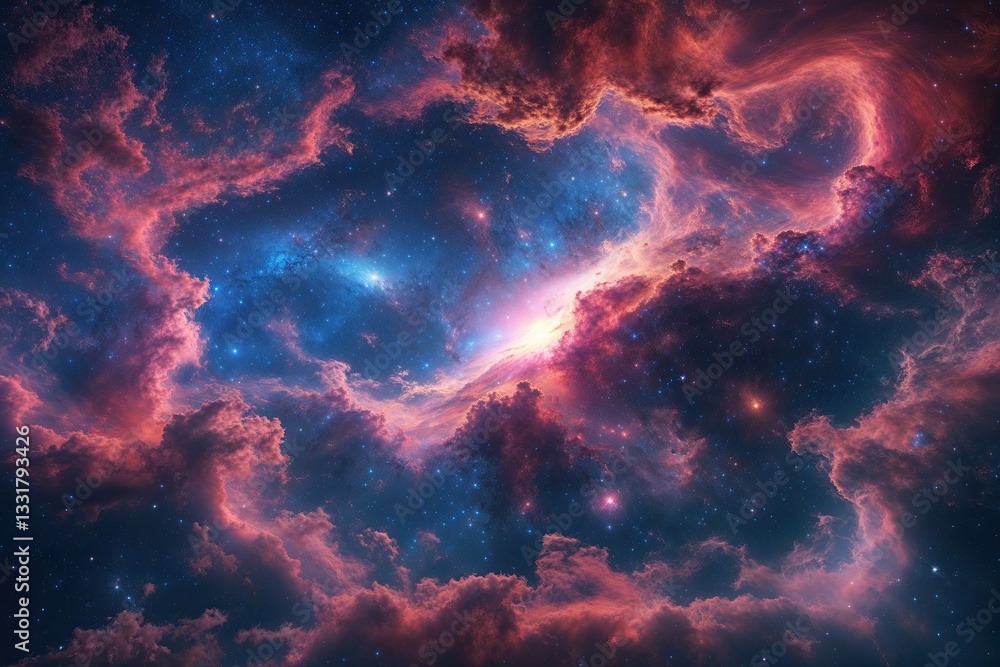 Poster dynamic cosmic equirectangular projection featuring enigmatic nebula and starry skyscape
