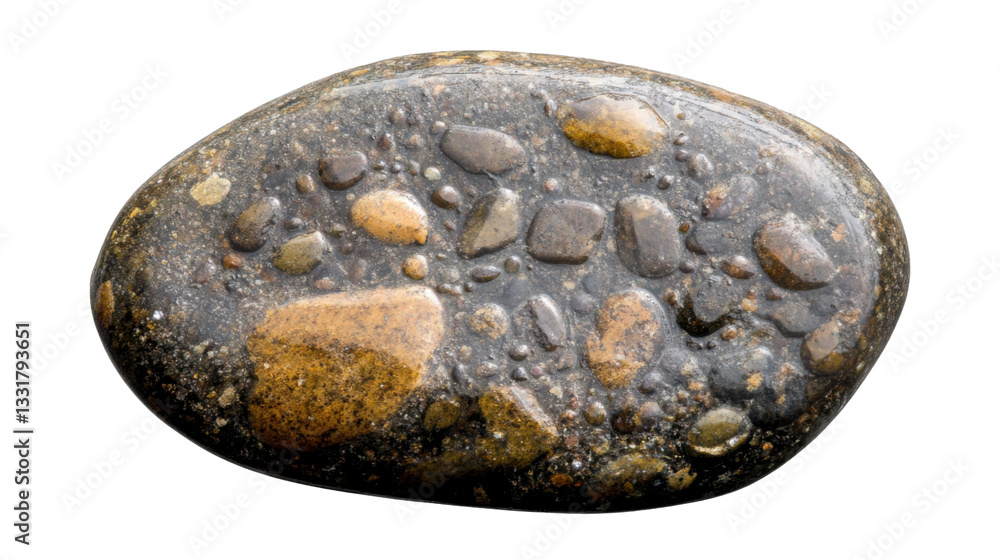 Poster wet conglomerate rock showing small pebbles embedded on transparent background