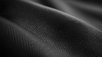 Close-up of textured black fabric showing intricate weave and surface detail with dramatic lighting and shadows
