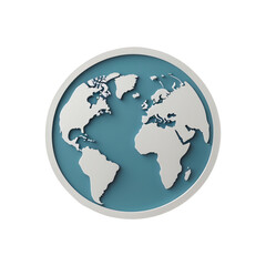 Simplified Earth Globe with Blue Background Isolated on Transparent Background.