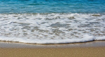 Ocean Wave Gently Washing Ashore on Sandy Beach During Summer Day