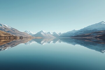 Fototapeta premium Calm lake waters reflecting the grandeur the surrounding mountains