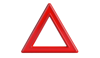 Red triangle car warning triangle cut out on transparent background