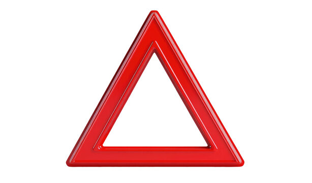 Red triangle car warning triangle cut out on transparent background