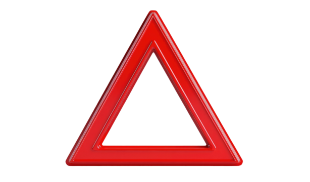 Red triangle car warning triangle cut out on transparent background