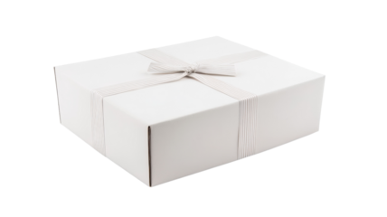 Gift box wrapped in white paper with ribbon, perfect for special occasions and celebrations