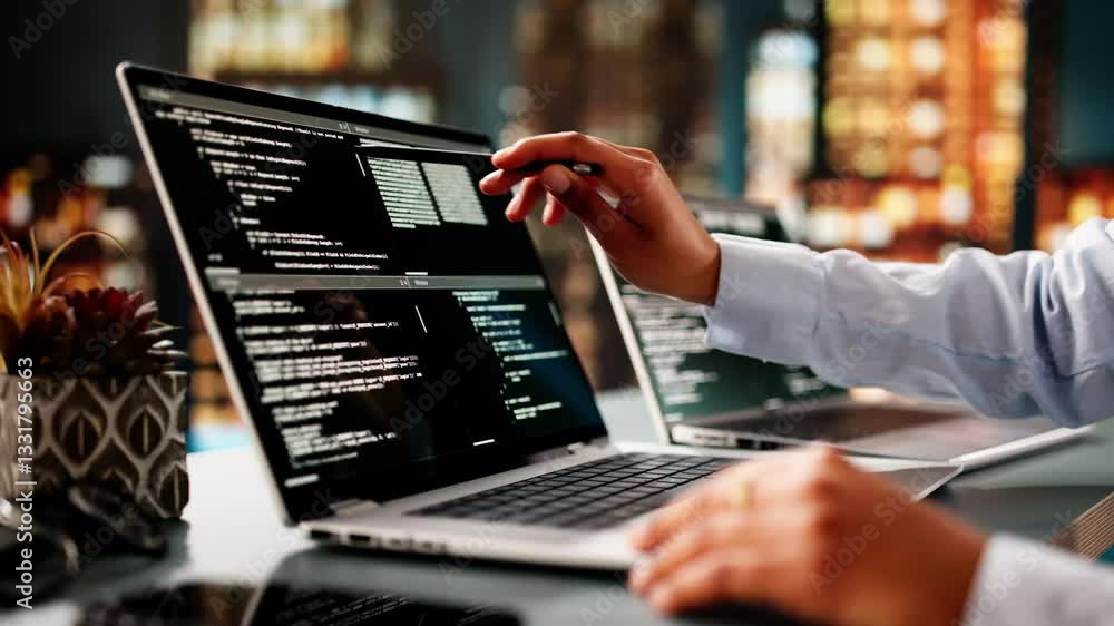Poster African American Coder Using Computer At Desk