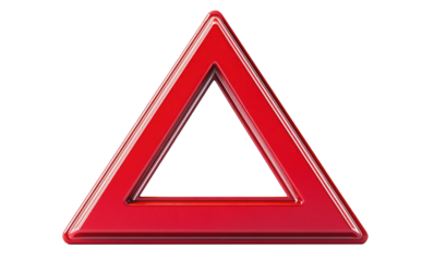 Red triangle car warning triangle cut out on transparent background