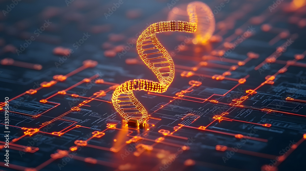 Aufkleber Futuristic visualization of genetic data analysis digital lab 3d render tech environment