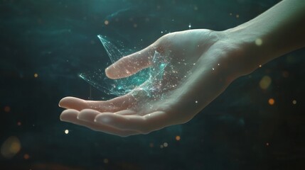 Fototapeta premium Captivating depiction of digital connectivity and human innovation hand