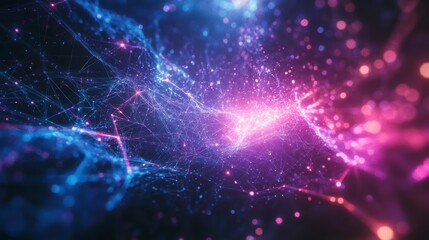 Obraz premium Cosmic Network: An abstract, vivid depiction of interconnectedness within the cosmos, using intricate lines of light and radiant nebulas to showcase the vastness and beauty of the universe.