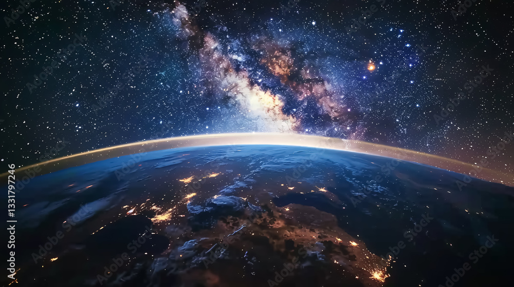 Wall mural landscape with the milky way galaxy. earth view from space with the milky way galaxy.