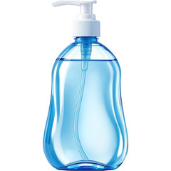 Clear Blue Liquid Soap Dispenser with Pump Isolated on White Background