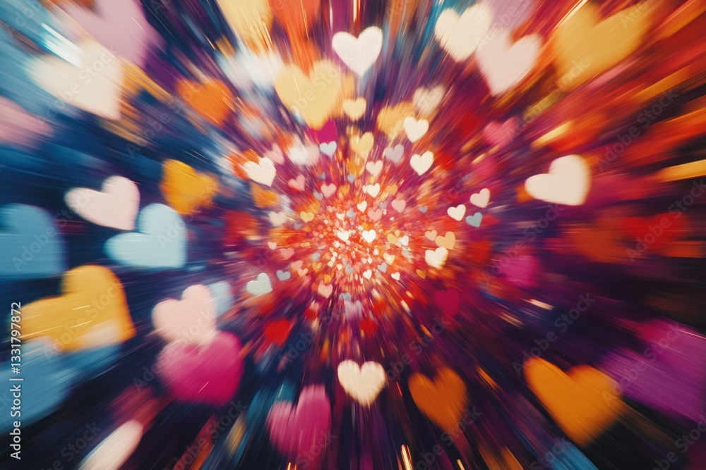 Poster colorful hearts burst in a mesmerizing display of love and joy in a vibrant abstract background