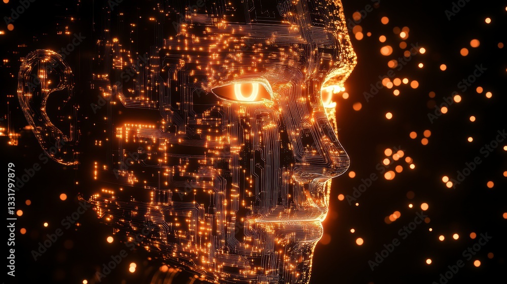 Poster digital intelligence: abstract representation of an advanced ai with glowing circuitry and data poin