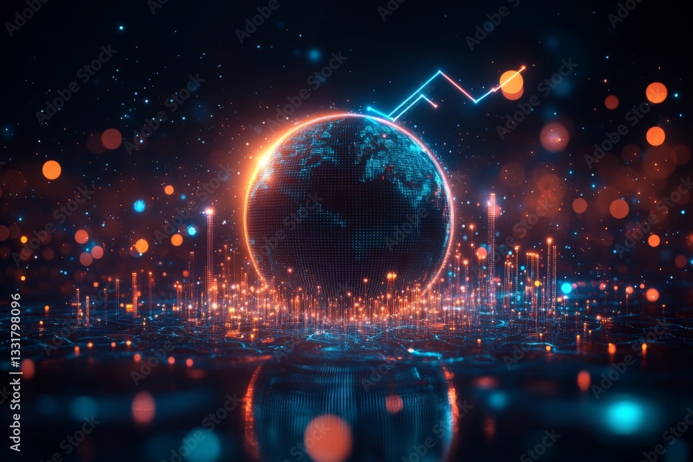 Aufkleber Glowing digital globe with data visualization elements creating a futuristic atmosphere
