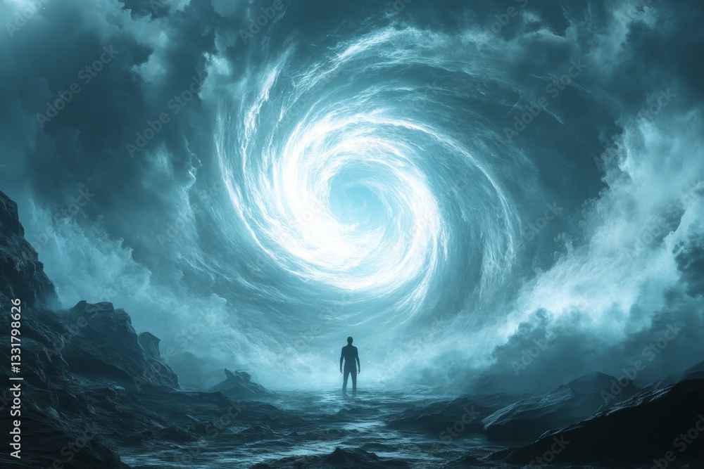 Aufkleber mysterious vortex in a stormy landscape during twilight captivates an observer in awe