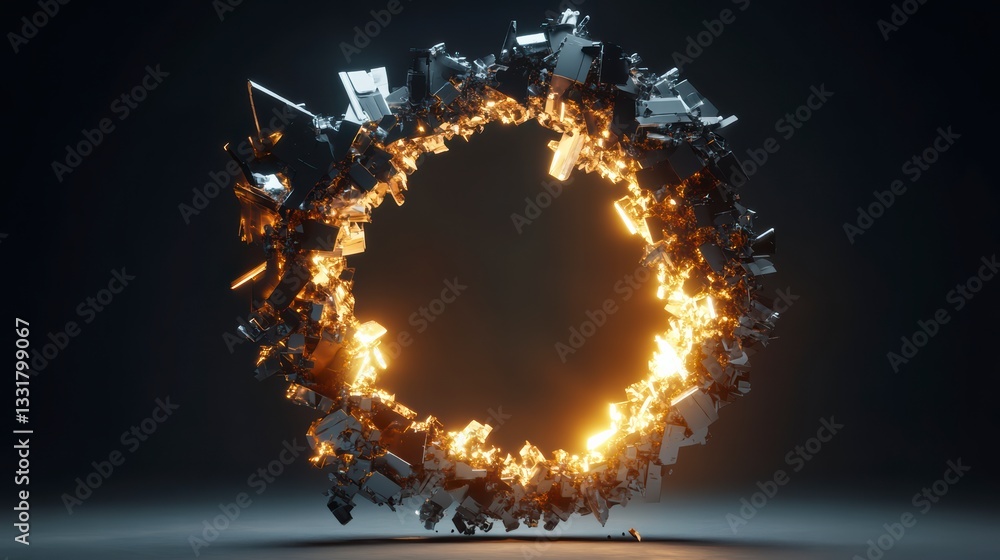 Poster cosmic inferno: a dynamic display of fiery energy in the form of a ring, surrounded by the metallic 