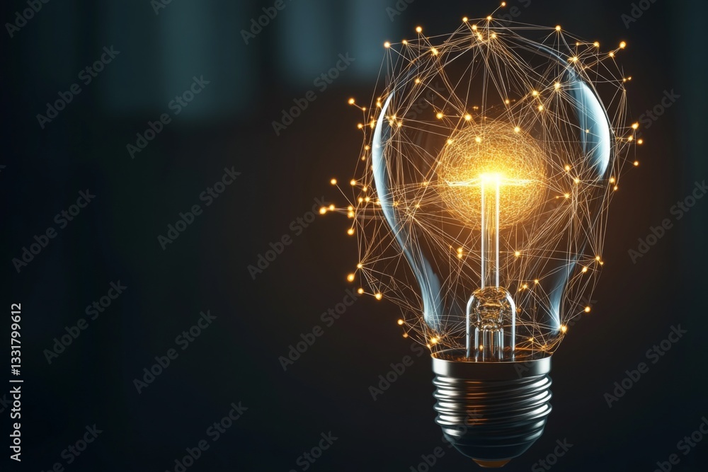 Aufkleber bright ideas emerge from a glowing light bulb with connected lines representing innovation and creat