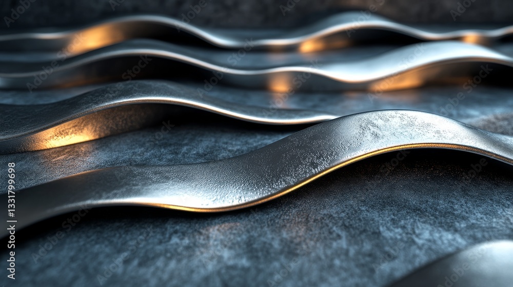 Poster abstract image of metallic curved shapes and textured background
