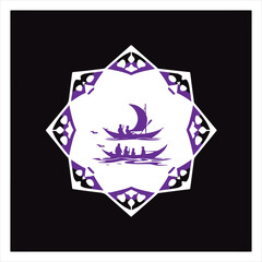 Vector silhouette logo Dragon Boat Festival in deep ultraviolet hues geometric shapes on white background. Vivid purples, high contrast, balanced symmetry, clean lines.eps