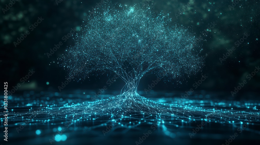 Aufkleber digital tree of life: an artistic, glowing representation of a tree crafted from digital data and gl