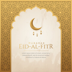 Islamic Arabic Arabesque Pattern Luxury Golden Frame Background with Eid Al Fitr Greetings © WaqasIlyas