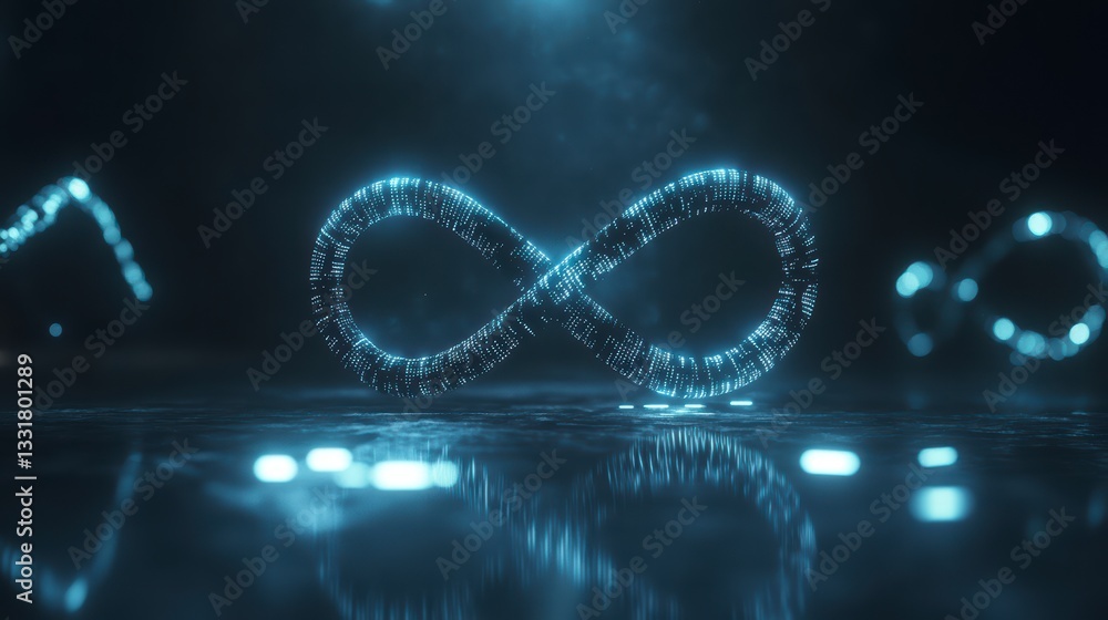 Poster ethereal infinity: a mesmerizing visual of the infinity symbol crafted from glowing particles, creat