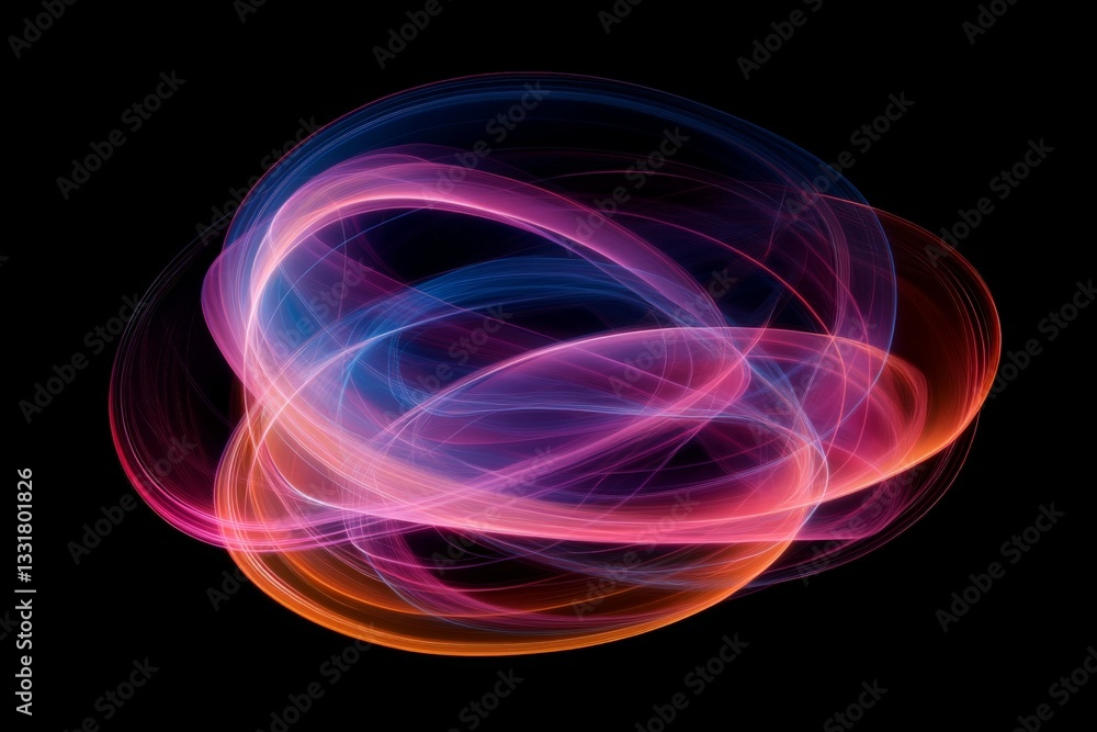 Poster Colorful abstract light patterns swirling in dark background create dynamic visual energy and movement in artistic expression