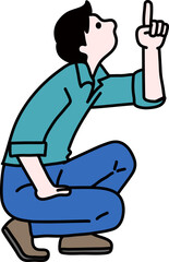 上を指さす男性　すわる　全身　ベクター