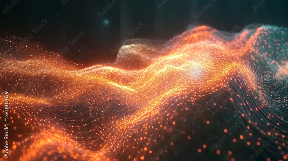 Poster digital waveform: captivating view of a glowing digital waveform undulating against a dark backgroun
